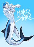  clothing dorsal_fin english_text fin fingers hair hat headgear headwear hi_res legless mako_shark_merfolk male marine merfolk mondoart shark_merfolk smile solo split_form tail tail_fin text 