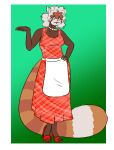  ailurid anthro apron clothing dress faust1173 female gem hair housewife jewelry mammal necklace open_toe_heels pearl_(gem) pearl_necklace red_panda solo stepfordization white_hair 