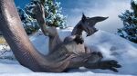  16:9 3d_(artwork) 4k absurd_res ambiguous_gender baggi bird_wyvern black_body black_hair black_scales blue_body blue_scales capcom claws detailed_background digital_media_(artwork) dinosaur evergreen_tree feet feral grass hair head_tuft hi_res horn ivorylagiacrus lying male_(lore) monster_hunter multicolored_body multicolored_scales on_back on_ground open_mouth outside pine_tree plant presenting pubic_boot pupils reptile rock scales scalie sharp_teeth sky slit_pupils snow solo spread_legs spreading tail teeth theropod toes tree tuft widescreen yellow_eyes 