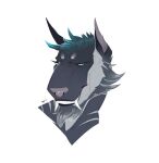  2023 acrador anthro beard blue_eyes blue_hair bust_portrait canid canine canis cheek_tuft countershade_face countershading digital_drawing_(artwork) digital_media_(artwork) eyebrows facial_hair facial_tuft fangs fur ghorah_(hexo)_khar grey_body hair hi_res jackal l-mafia-l male mammal portrait prick_ears showing_teeth smile smiling_at_viewer solo striped_body striped_fur stripes teeth tuft 