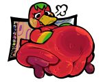  anatid animal_crossing anseriform anthro avian barely_visible_tail belly big_belly bird breasts cleavage clothed clothing duck female front_view green_hair hair hands_on_stomach hi_res huge_belly kafrizzzle ketchup_(animal_crossing) looking_at_self looking_down navel nintendo obese obese_anthro obese_female overweight overweight_anthro overweight_female overweightoverweight red_body sitting solo tail thick_thighs three-quarter_view winged_arms wings 