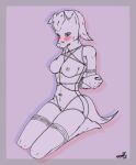  absurd_res anthro bdsm blush bondage bound canid canine canis domestic_dog female hi_res justelliscub mammal piercing restraints rope rope_bondage rope_harness simple_background sketch solo 