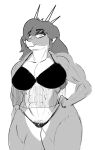  2023 abs anthro aquilops athletic athletic_anthro athletic_female biceps big_breasts black_and_white breasts cleavage clothed clothing curvy_figure dinosaur female goodbye_volcano_high hair hand_on_hip hand_on_own_hip hi_res horn long_hair looking_at_viewer monochrome muscular muscular_anthro muscular_female muscular_thighs nightgown panties pubes reptile rosa_(gvh) scalie smile snoot_game_(fan_game) snout solo spikes spikes_(anatomy) thick_thighs underwear unknown_artist voluptuous wide_hips 