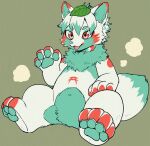  anthro biped canid canine dark_ishihara dipstick_ears dipstick_tail eyebrows fox green_pawpads kemono leaf_on_head male mammal markings multicolored_ears open_mouth open_smile pawpads smile solo tail tail_markings 