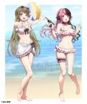  ball bare_shoulders barefoot beachball bikini black_bow black_choker bow bow_choker choker eyewear_on_head frilled_bikini frills grey_hair hair_bow hair_ornament hair_ribbon hanabusa_lisa highres holding holding_ball holding_beachball holding_water_gun holding_weapon long_hair multicolored_hair navel off-shoulder_bikini off_shoulder pink_hair ribbon see-through see-through_sleeves stomach summer_tail720 sunglasses swimsuit tachi-e tachibana_hinano_(vtuber) virtual_youtuber vspo! water_gun weapon 