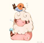  artist_name biting closed_eyes flaaffy fletchling no_humans on_head pokemon pokemon_(creature) pokemon_on_head simple_background sleep_bubble sleeping white_background yuu_(tjyz7348) 