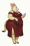  2020 anthro bracelet breasts canid canine cellphone cettus cleavage clothed clothing dress ear_piercing ear_ring female fennec footwear fox gold_(metal) gold_jewelry handbag hi_res high_heels holding_bag holding_object holding_phone jewelry looking_at_object looking_at_phone mammal necklace overweight overweight_anthro overweight_female phone piercing red_clothing red_dress ring_piercing shoes simple_background smartphone solo standing texting veronica_faizan white_background 