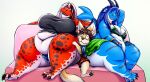  2017 anthro aquatic_dragon big_breasts bottomwear breasts canid canine chubby_anthro chubby_female claws cleavage clenched_teeth clothed clothing dinosaur dragon fangs female fin fox fur furniture group hair half-closed_eyes hi_res horn hybrid inner_ear_fluff loki_(shenzel) male mammal marine mira_(shenzel) narrowed_eyes navel on_sofa open_mouth overweight overweight_anthro overweight_female reptile scalie shenzel shirt shorts sitting sitting_on_sofa size_difference skirt slightly_chubby sofa tail tail_fin tank_top teeth theropod toe_claws topwear trinity_(shenzel) trio tuft tyrannosaurid tyrannosaurus tyrannosaurus_rex wide_eyed 