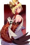  1girl ahoge bikini blonde_hair braid breasts character_name crown dragon_claw dragon_tail echo_(circa) facial_mark fate/grand_order fate/grand_order_arcade fate_(series) french_braid hair_bun hair_intakes hair_ribbon long_hair looking_at_viewer nero_claudius_(fate) open_clothes queen_draco_(fate) red_bikini red_eyes red_ribbon ribbon robe scales small_breasts solo swimsuit tail white_robe 