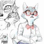  1:1 anthro black_claws black_nose blue_body blue_fur canid canine canis claws clothing concept_art eyelashes eyewear fangs female fur glasses hi_res mammal no2r0066 paws red_ribbon school_uniform sketch solo tail teeth uniform white_body white_fur wolf yellow_eyes 