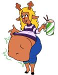  abdominal_bulge ambiguous_gender anthro antlers belly beverage big_belly big_breasts blonde_hair blush bodily_fluids breasts candy casual_vore cheezeezy chocolate clothed clothing deer deltarune dessert digestion digestion_sequence digital_media_(artwork) duo external female food fur hair horn hot_chocolate humanoid imminent_digestion imminent_vore mammal navel new_world_deer noelle_holiday open_mouth reindeer smile soft_vore squirming struggling struggling_prey topwear undertale_(series) vore 