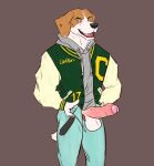  absurd_res anthro beagle blue_eyes bottomwear canid canine canis clothed clothing domestic_dog foreskin genitals hi_res hoodie hunting_dog jacket male mammal pants penis scent_hound sefews solo standing topwear 