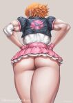  ass biceps bottomless breasts cropped_jacket from_below gloves hand_on_own_hip kuon_(kwonchanji) muscular muscular_female orange_hair patreon_username pink_gloves pink_skirt pussy rwby skirt thighs white_background 