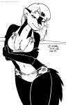  2018 anthro bedroom_eyes bikini black_and_white breasts cleavage clothed clothing ear_piercing ear_ring female fur hair kelly_o&#039;dor looking_at_viewer mammal mephitid monochrome narrowed_eyes navel piercing ring_piercing seductive skunk solo striped_skunk swimwear tail tegerio whiskers zandar&#039;s_saga 