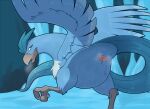  animal_genitalia articuno avian avian_feet beak blue_body blue_feathers bodily_fluids butt cloaca cloaca_juice feathered_wings feathers female feral generation_1_pokemon genital_fluids genitals hi_res ice legendary_pokemon long_tail looking_at_viewer looking_back looking_back_at_viewer mcfan nintendo pokemon pokemon_(species) presenting presenting_cloaca presenting_hindquarters solo tail wings 