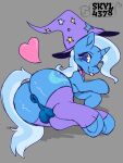  &lt;3 anus balls big_balls bow_tie butt clothing crossed_legs equid equine female feral friendship_is_magic genitals hasbro hi_res horn horse invalid_tag legwear mammal my_little_pony pony presenting rear_view skyl4378 smile solo stockings tongue tongue_out trixie_(mlp) unicorn 