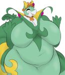  anthro belly big_belly big_breasts blush breasts cleavage clothed clothing crown curvy_figure eyes_closed female generation_5_pokemon headgear hi_res jewelry miranda_(plantedpot) necklace nintendo overweight overweight_anthro overweight_female plantedpot pokemon pokemon_(species) reptile scalie serperior smile snake solo thick_thighs tiara tight_clothing voluptuous wave wide_hips 