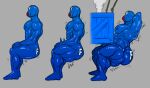  blue_body clothing epic_games exercise fortnite gag growth hi_res human humanoid latex locked_bulge male mammal muscle_growth muscular muscular_humanoid muscular_thighs muzzle_gag rubber rubber_clothing rubber_suit solo squatting_position tiburalgo workout 