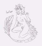  2023 anthro arm_feathers blush breasts dinosaur dromaeosaurid english_text eyewear eyewear_only feathers female genitals glasses glasses_only goodbye_volcano_high hair kneeling lazcyc13 licking licking_lips licking_own_lips long_tail microraptor monochrome navel nipples nude pubes pussy reptile sage_(gvh) scalie simple_background snoot_game solo tail tail_feathers text theropod third-party_edit tongue tongue_out 