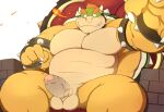  4_fingers anthro armband balls beartouma_0517 biped bowser bracelet chair collar darkened_genitalia erection fingers foreskin furniture genitals hair hi_res horn humanoid_genitalia humanoid_penis jewelry koopa looking_at_viewer male mario_bros muscular muscular_anthro muscular_male nintendo orange_hair partially_retracted_foreskin penis scalie shell sitting smile solo spiked_armband spiked_bracelet spiked_collar spiked_shell spikes spikes_(anatomy) throne 