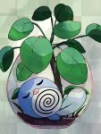  animal_focus artist_name blue_skin closed_eyes colored_skin commentary_request green_background hanabusaoekaki highres jar leaf no_humans pokemon pokemon_(creature) poliwag sleeping tail vase 