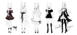  1girl animal_ears bare_shoulders boots cat_ears cat_tail choker commentary dress faceless full_body high_heel_boots high_heels limited_palette long_hair off-shoulder_dress off_shoulder original sheya short_dress short_sleeves simple_background solo standing tail white_background 