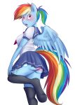  absurd_res alpha_channel anthro anthrofied blush bottomwear clothing equid equine friendship_is_magic hair hasbro hi_res legwear looking_at_viewer mammal miniskirt multicolored_hair multicolored_tail my_little_pony panties pegasus ponytail purple_eyes rainbow_dash_(mlp) rainbow_hair rainbow_tail school_uniform simple_background skirt stockings tail thecatnamedfish transparent_background underwear uniform wings 