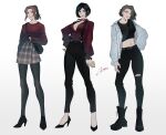  3girls ada_wong black_hair black_pants black_shirt brown_hair claire_redfield high_heels highres jill_valentine multiple_girls pants resident_evil shirt 