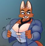  absurd_res anthro big_breasts breast_expansion breasts button_pop canid canine clothed clothing diane_foxington digital_media_(artwork) dreamworks expansion eyebrow_piercing facial_piercing female fox fur growth hi_res lerntern mammal muscle_growth muscular muscular_anthro muscular_female orange_body orange_fur piercing simple_background smile solo the_bad_guys torn_clothing undersized_clothing wardrobe_malfunction wide_hips 