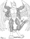  2020 angel_dragon anthro canid canine canis dragon fan_character feathers fur hi_res hybrid looking_at_viewer male mammal marcushunter mouth_closed nude signature solo standing wings wolf 