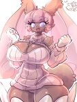  absurd_res anthro big_breasts big_ears blissey blush blush_lines breasts brown_body brown_fur chest_tuft cleavage_cutout clothed clothing eyebrows eyewear female fluffy fur generation_2_pokemon generation_4_pokemon glasses hair hi_res hybrid lopunny melissa_(sparkingyagi) nintendo nyaswitchnya open_mouth pink_clothing pink_hair pokemon pokemon_(species) purple_eyes shoulder_tuft solo tail thick_thighs tuft 