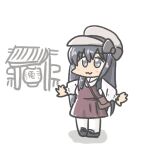  1girl :3 akatsuki_(kancolle) black_hair cabbie_hat dress ferret-san grey_eyes hat kaminarimon kantai_collection lantern long_hair official_alternate_costume purple_dress solo temple_gate tokyo_(city) white_background 