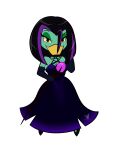  absurd_res amulet anatid anseriform anthro avian bangs bird black_hair bludraconoid breasts chibi cleavage clothed clothing disney dress duck ducktales ducktales_(2017) female footwear goth hair half-closed_eyes hi_res highlights_(coloring) looking_at_viewer magica_de_spell narrowed_eyes purple_highlights shoes solo staff 