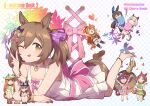  1-4daithi 6+girls ;p absurdres admire_vega_(umamusume) ahoge alternate_costume animal_ears arms_up asymmetrical_gloves bare_shoulders bikini black_hair blue_eyes blue_pajamas blush breasts brown_eyes brown_hair brown_headwear cleavage closed_mouth collarbone commentary_request curren_chan_(umamusume) diving_mask diving_mask_on_head dress ear_covers fingernails gloves goggles goggles_on_head green_bikini green_eyes green_gloves green_skirt grey_gloves grey_hair hair_between_eyes hairband hat heart highres horse_ears horse_girl horse_tail long_hair mayano_top_gun_(chill_chill_night)_(umamusume) mayano_top_gun_(umamusume) midriff mihono_bourbon_(umamusume) mismatched_gloves multiple_girls nail_polish navel official_alternate_costume one_eye_closed open_mouth orange_hair pajamas parted_lips pink_eyes pink_gloves pink_hairband pink_nails pink_pajamas pleated_skirt sakura_chiyono_o_(fleur_enneigee)_(umamusume) sakura_chiyono_o_(umamusume) sakura_laurel_(ticked_cherry_blossom)_(umamusume) sakura_laurel_(umamusume) shoe_dangle short_hair short_sleeves shorts silence_suzuka_(umamusume) skirt smart_falcon_(umamusume) smile snorkel sun_hat swimsuit tagball_rumble:_witty_warfare!_(umamusume) tail tongue tongue_out two_side_up umamusume umamusume:_road_to_the_top wherefore_i_adore_you_(umamusume) white_dress white_shorts zzz 