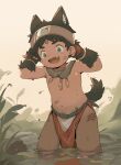 1suke :d accessory animal_arms animal_humanoid bottomwear brown_body brown_fur brown_hair brown_tail canid canid_humanoid canine canine_humanoid child clothed clothing cute_fangs dirty forehead_tattoo fur green_eyes hair headband hi_res human_and_animal_ears humanoid inner_ear_fluff legs_in_water loincloth male mammal mammal_humanoid mud multi_ear navel open_mouth open_smile outside partially_submerged pawpads smile solo standing_in_water tail topless topless_male tribal tuft white_inner_ear_fluff wolf_humanoid wristband young 