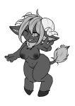  anthro big_ea breasts fan_character female gesture greyscale hi_res hooves horn humanoid hybrid monochrome natt333 one_eye_closed short_height solo tail v_sign wink 