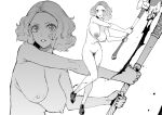  1girl axe azukiko blood breasts completely_nude greyscale groin holding holding_axe holding_weapon large_breasts legs lips looking_at_viewer monochrome navel nipples nude okumura_haru parted_lips persona persona_5 pubic_hair short_hair simple_background solo weapon white_background 