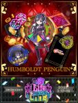  1girl black_hair blazer bow bowtie casino closed_mouth elbow_gloves gloves hat high_heels highres humboldt_penguin_(kemono_friends) jacket kemono_friends kemono_friends_v_project kneehighs lifelikealive looking_at_viewer microphone official_art penguin_girl ribbon shirt short_hair skirt socks solo virtual_youtuber yellow_eyes 