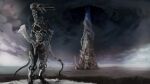  16:9 alien ambiguous_gender anthro blue_eyes cloudy hi_res looking_at_viewer looking_back looking_back_at_viewer meandraco monster solo storm tower unusual_anatomy widescreen 