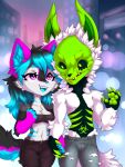  annetpeas anthro canid canine canis chibi clothed clothing duo female hi_res jaxxx male male/female mammal partially_clothed pawpads paws romantic romantic_couple skulldog_(species) smile wolf yozora 