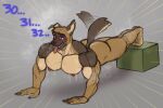  2023 anthro barazoku biceps big_butt big_muscles big_pecs blush bodily_fluids breath bruki_(character) butt canid canine canis claws deltoids domestic_dog dripping drooling emanata erect_nipples exercise eyebrows fur german_shepherd grey_background herding_dog huge_muscles male mammal motion_blur motion_lines muscular muscular_anthro muscular_male nipples nubruki_(artist) nude number open_mouth panting pastoral_dog pecs push-up saliva shadow simple_background solo sweat tail tail_motion tailwag teeth thick_thighs tongue tongue_out tuft workout 