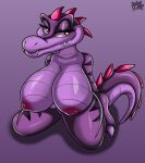  big_breasts breasts crocodile crocodilian crocodylid fan_character female half-closed_eyes hi_res kneeling narrowed_eyes nipples purple_body purple_scales purple_skin reptile scales scalie sega sirjzau solo sonic_the_hedgehog_(series) wide_hips 