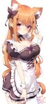  1girl absurdres animal_ears apron blush breasts butterfly_hair_ornament cat_ears cat_tail commentary commission extra_ears fang frills hair_ornament highres indie_virtual_youtuber jun_(aousa0328) kochou_cocoa large_breasts long_hair looking_at_viewer maid orange_hair puffy_short_sleeves puffy_sleeves red_eyes short_sleeves skeb_commission skin_fang solo tail virtual_youtuber waist_apron white_background wrist_cuffs 