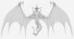  abs anthro bahamut claws digitigrade dragon eyeless final_fantasy final_fantasy_ix flying hi_res horn isvoc looking_at_viewer male monochrome muscular muscular_male nude pecs scalie solo square_enix tail western western_dragon 