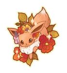  brown_eyes eevee flower hannahartwork head_wreath highres looking_at_viewer no_humans pokemon pokemon_(creature) simple_background solo white_background 