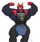  anthro ape asian_mythology barazoku belt_buckle big_biceps big_bulge black_body black_clothing black_fur black_shirt black_topwear bulge buzzybub clothing demon ear_piercing ear_ring east_asian_mythology fangs flexing flexing_both_biceps fur gorilla haplorhine hi_res horn huge_bulge japanese_mythology lgbt_pride male mammal meme muscular muscular_arms muscular_male muscular_thighs mythology oni pecs piercing pride_color_clothing pride_colors primate red_body red_fur ring_piercing shirt solo teeth thick_thighs topwear yokai 