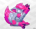  ambiguous_gender andromorph anthro bean claws claws_out felid female fluffy fluffy_tail hi_res huskmeow intersex male mammal paws pink_body raised_claws raised_paw simple_background solo tail tongue white_background 