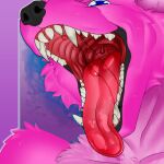 anthro black_nose blue_eyes fangs fur headshot_portrait hybrid male mouth_shot open_mouth pink_body pink_fur portrait solo solo_focus teamcarnivores teeth teeth_showing vore 