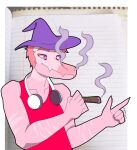  2023 absurd_res anthro clothing digital_drawing_(artwork) digital_media_(artwork) dinosaur dromaeosaurid drugs fingers goodbye_volcano_high hair hat headgear headphones headphones_around_neck headwear hi_res male marijuana multicolored_body multicolored_scales photo_background photography_(artwork) pink_body pink_eyes pink_scales red_hair reed_(gvh) reptile scales scalie shirt short_hair smile smoke snoot_game_(fan_game) snout solo stoned substance_intoxication tank_top theropod topwear two_tone_body two_tone_scales unknown_artist velociraptor witch_hat 