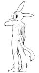  2023 :3 ambiguous_fluids ankle_tuft anthro black_and_white black_eyes butt claws emanata hi_res lagomorph leg_tuft leporid long_ears long_tail looking_back male mammal monochrome ra_tenpu rabbit rear_view shoulder_tuft simple_background solo tail tail_tuft toe_claws tuft unnamed_character white_background 